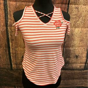 Red & White Striped Top w/ Floral Design🌹✨